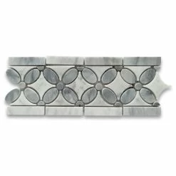 Stone Center Online White Carrara Venato Marble Flower Mosaic Border Tile Gray Polished, 1 Sheet