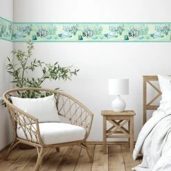 Grace & Gardenia GB10011g8 Coral And Seashells Peel & Stick Wallpaper Border 8"H X 18'L Blue -Fine Crafts & Imports Shop 0ea1f64a027a7b6a 0068 w800 h800 b0 p0