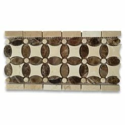Stone Center Online Emperador Dark Brown Marble Flower Mosaic Border Listello Tile, 1 Sheet