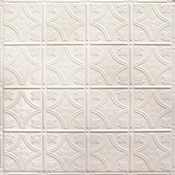 American Tin Ceilings Tin Ceiling 5-Pack Kit, 2' X 2', Creamy White Satin Pattern #03