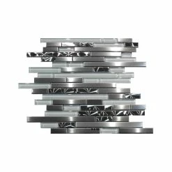 Modket Stainless Steel Brushed Nickel Swirl Glass Mosaic Backsplash, 12"x14", Set Of 10