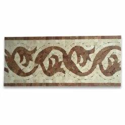 Stone Center Online Marble Mosaic Border Listello Tile Floral Red Wooden 5.9x13.8 Polished, 1 Piece