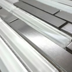 Modket Stainless Steel Brushed Nickel Swirl Glass Mosaic Backsplash, 12"x14", Set Of 10 -Fine Crafts & Imports Shop 707117f30a664ca6 5667 w800 h800 b0 p0