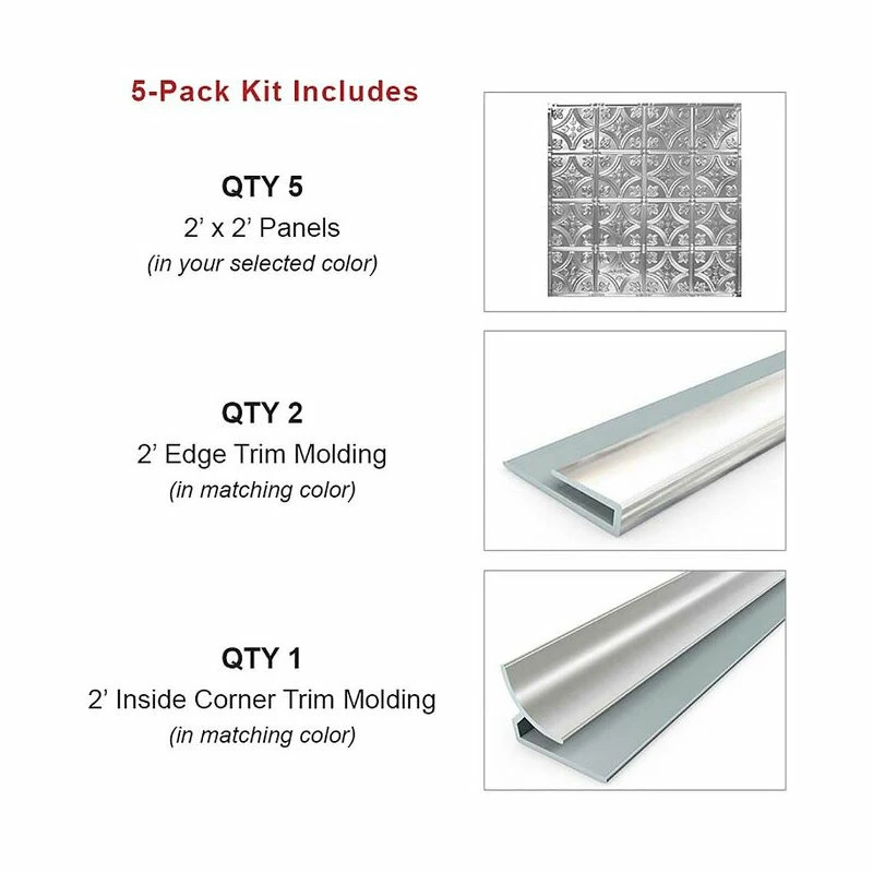 American Tin Ceilings Tin Backsplash 5-Pack Kit, 2' X 2', Creamy White Satin Pattern #21 4 American Tin Ceilings Tin Backsplash 5-Pack Kit, 2' X 2', Creamy White Satin Pattern #21 - Image 2