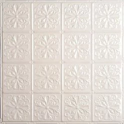 American Tin Ceilings Tin Backsplash 5-Pack Kit, 2' X 2', Creamy White Satin Pattern #27