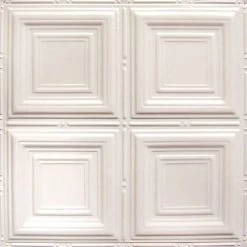 American Tin Ceilings Tin Ceiling 5-Pack Kit, 2' X 2', Creamy White Satin Pattern #01