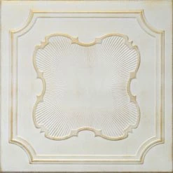 Euro-Deco 19.6"x19.6" Styrofoam Glue Up Ceiling Tiles R37 White Satin Washed Gold