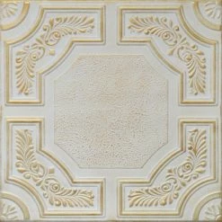 Euro-Deco 19.6"x19.6" Styrofoam Glue Up Ceiling Tiles R28 White Satin Washed Gold