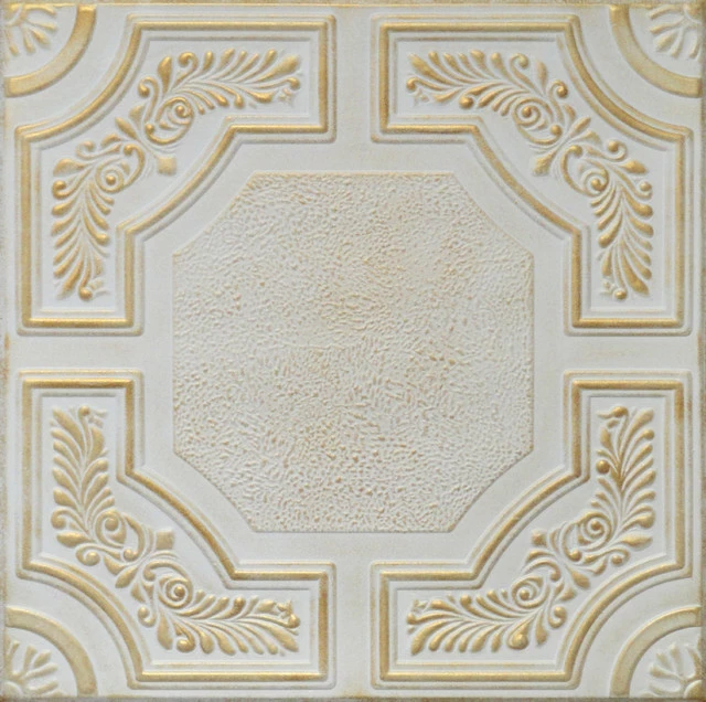 Euro-Deco 19.6"x19.6" Styrofoam Glue Up Ceiling Tiles R28 White Satin Washed Gold 3 Euro-Deco 19.6"x19.6" Styrofoam Glue Up Ceiling Tiles R28 White Satin Washed Gold