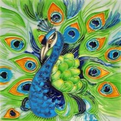 Jaco Spectacular Proud Peacock Ceramic Tile 8 Inches