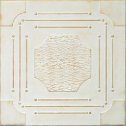 Euro-Deco 19.6"x19.6" Styrofoam Glue Up Ceiling Tiles R46 White Satin Washed Gold
