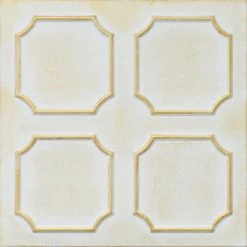 Euro-Deco 19.6"x19.6" Styrofoam Glue Up Ceiling Tiles R1 White Satin Washed Gold