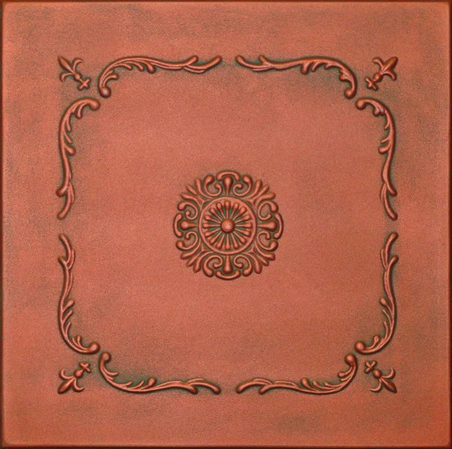 Euro-Deco 19.6"x19.6" Styrofoam Glue Up Ceiling Tiles R43, Copper Patina 3 Euro-Deco 19.6"x19.6" Styrofoam Glue Up Ceiling Tiles R43, Copper Patina