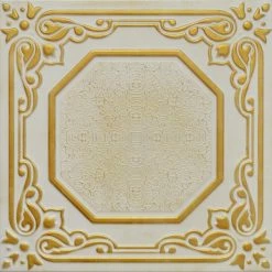 Euro-Deco 19.6"x19.6" Styrofoam Glue Up Ceiling Tiles R32 White Accent Gold