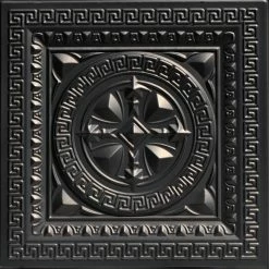 Decorative Ceiling Tiles, Inc. Odysseus Shield, Faux Tin Ceiling Tile, Black, 24"x24"