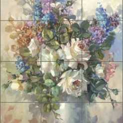 Artwork On Tile Ceramic Tile Mural Backsplash, White Roses I By Fernie Parker Taite, 12.75"x17"