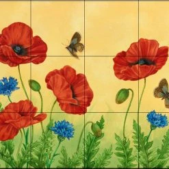 The Tile Mural Store (USA) Tile Mural, Poppies And Cornflowers By Jane Maday