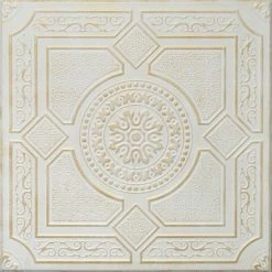 Euro-Deco 19.6"x19.6" Styrofoam Glue Up Ceiling Tiles R30A White Satin Washed Gold