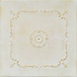 Euro-Deco 19.6"x19.6" Styrofoam Glue Up Ceiling Tiles R43 White Satin Washed Gold
