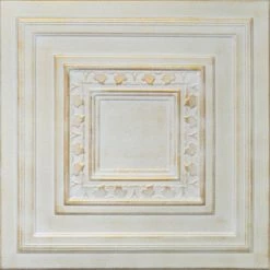 Euro-Deco 19.6"x19.6" Styrofoam Glue Up Ceiling Tiles R31 White Satin Washed Gold