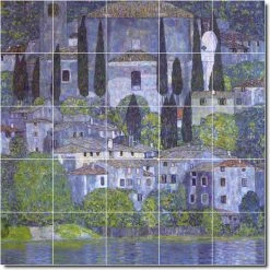 Picture-Tiles Gustave Klimt Village Painting Ceramic Tile Mural #66, 21.25"x21.25"