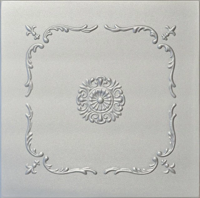 Euro-Deco 19.6"x19.6" Styrofoam Glue Up Ceiling Tiles R43, Silver 3 Euro-Deco 19.6"x19.6" Styrofoam Glue Up Ceiling Tiles R43, Silver