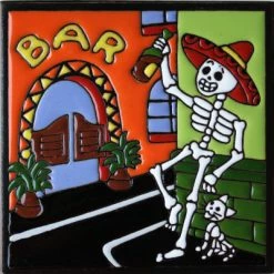 Fine Crafts & Imports 6"x6" Happy Hour Day Of The Dead Clay Tile