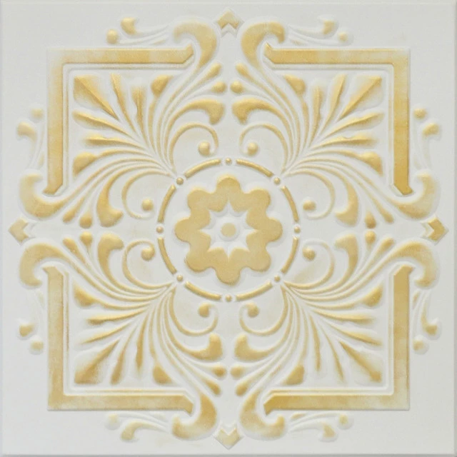 Euro-Deco 19.6"x19.6" Styrofoam Glue Up Ceiling Tiles R22 White Satin Washed Gold 3 Euro-Deco 19.6"x19.6" Styrofoam Glue Up Ceiling Tiles R22 White Satin Washed Gold