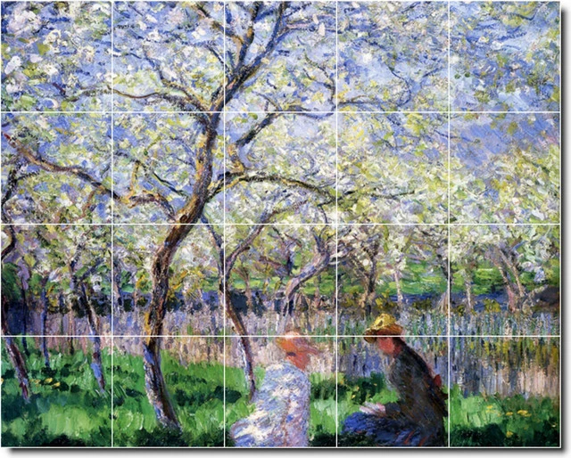 Picture-Tiles Claude Monet Garden Painting Ceramic Tile Mural #18, 21.25"x17" 3 Picture-Tiles Claude Monet Garden Painting Ceramic Tile Mural #18, 21.25"x17"